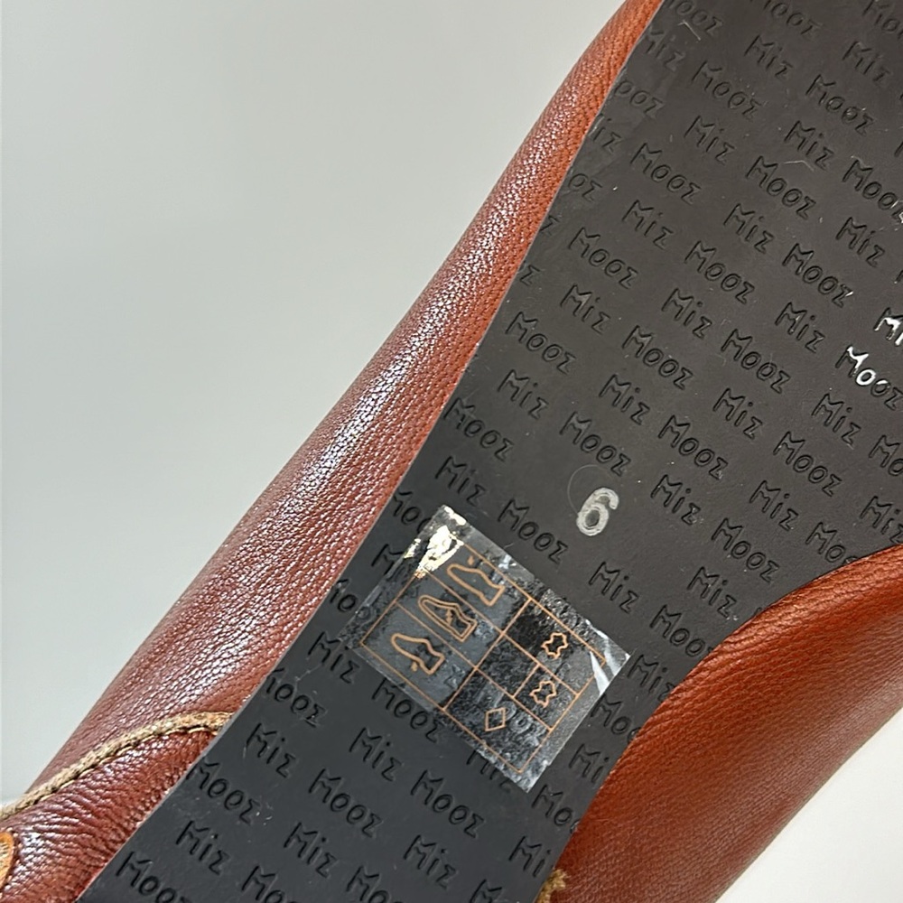 Miz Mooz Chestnut Leather Pointed-Toe Flats with Gold Heel Detail - Picture 10 of 16